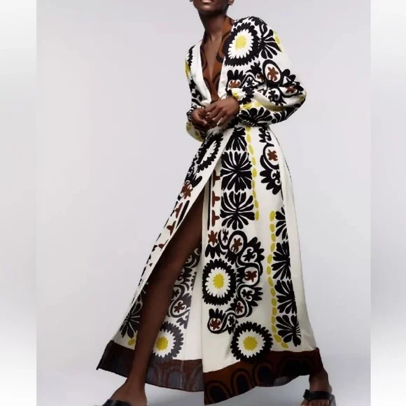 Zara Black, White, and Yellow Floral Maxi Dress or cover up - Picture 3 of 11